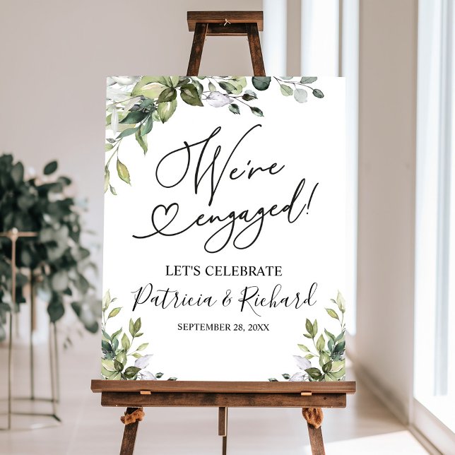 We're Engaged Greenery Engagement Party Welcome Foam Board (Creator Uploaded)