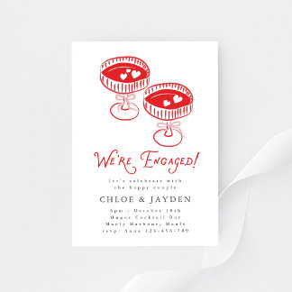 We're Engaged Hand-drawn Engagement Cocktail Party Invitation