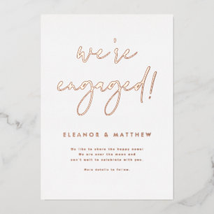 We're Engaged Lettering Photo Engagement Rose Gold Foil Invitation