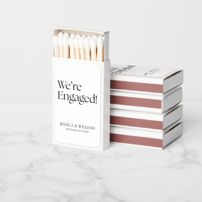 We're Engaged Minimalist Engagement Party Matchboxes (Stacked)