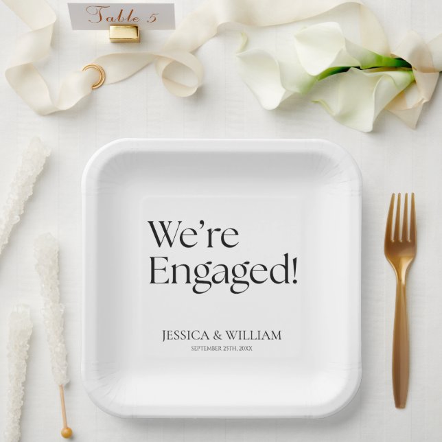 We're Engaged Minimalist Engagement Party Paper Plates (Wedding)