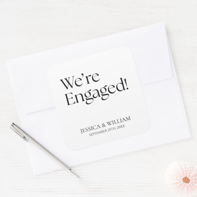 We're Engaged Minimalist Engagement Party Square Sticker (Envelope)