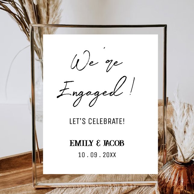 We're Engaged Minimalist Wedding Engagement Party Poster (Creator Uploaded)