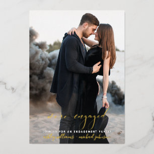 We're Engaged Modern Engagement Party Photo Foil Invitation