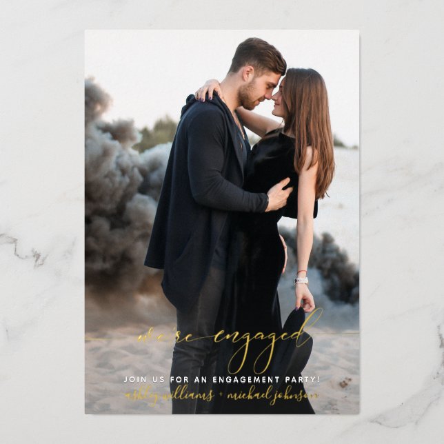 We're Engaged Modern Engagement Party Photo Foil Invitation (Front)