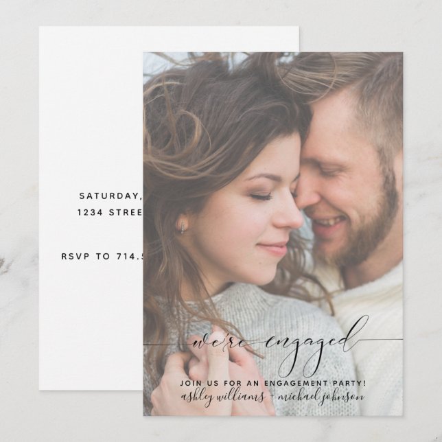 We're Engaged Modern Engagement Party Photo Invite (Front/Back)