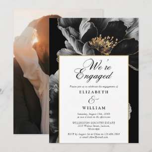 We're Engaged Modern Floral Engagement Party Photo Invitation