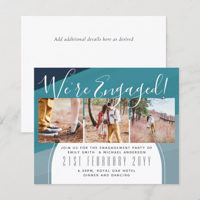 We're Engaged! Modern Photo Collage Invites BUDGET (Front/Back)
