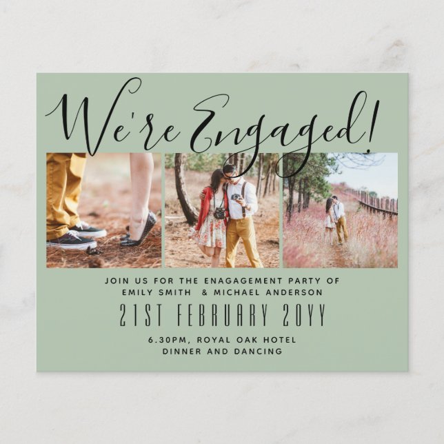 We're Engaged! Modern Photo Collage Invites BUDGET Flyer (Front)