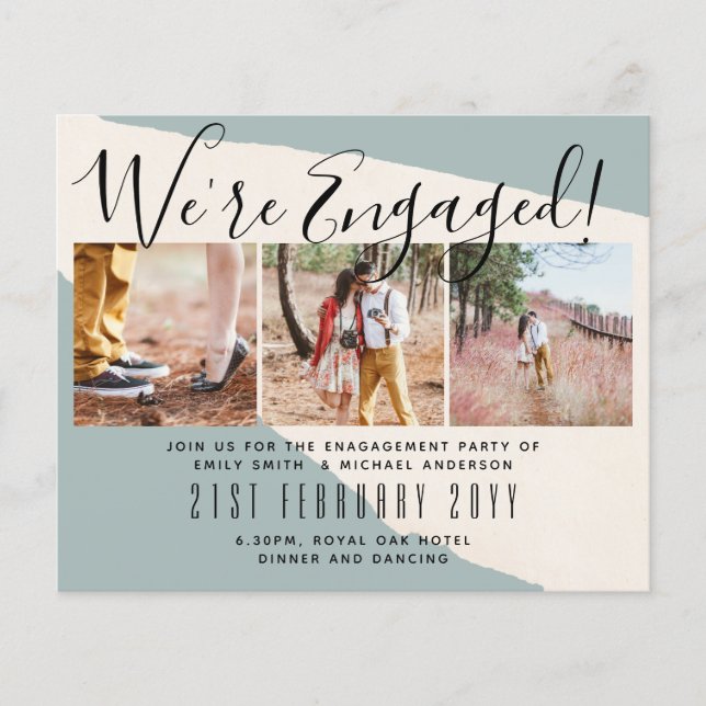 We're Engaged! Modern Photo Collage Invites BUDGET Flyer (Front)