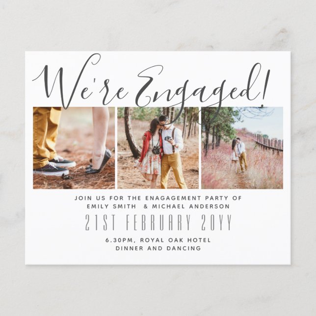 We're Engaged! Modern Photo Collage Invites BUDGET Flyer (Front)