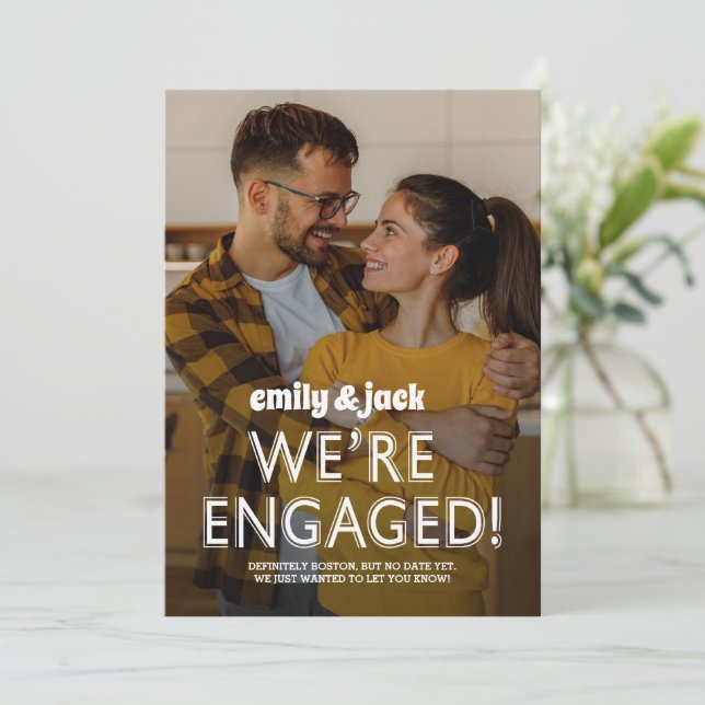 We're Engaged Modern Photo Engagement Announcement (Standing Front)