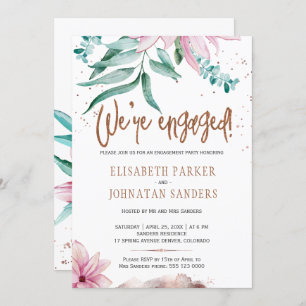 We're engaged modern typography engagement party invitation