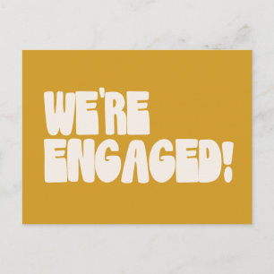 We're Engaged Mustard Yellow Bold Retro Wedding Postcard