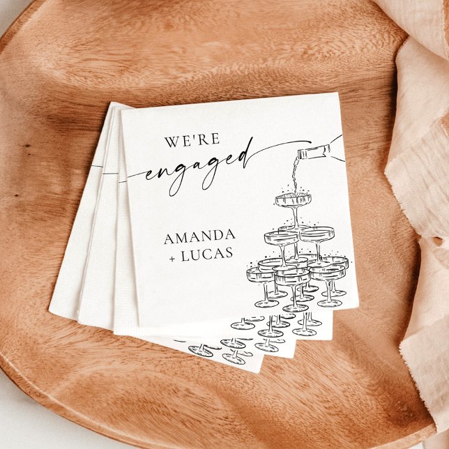 We're Engaged Napkins, Minimalist Champagne Tower  Napkins (Creator Uploaded)