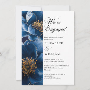 We're Engaged Navy Blue Floral Engagement Party Invitation