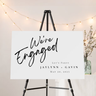 We're Engaged Party Sign Black & White