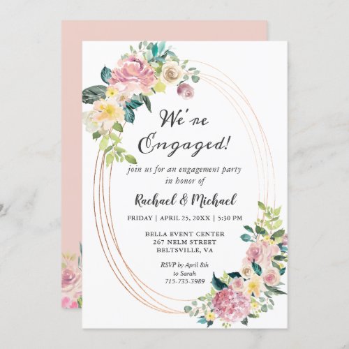 Were Engaged Pastel Floral Frame Engagement Party Invitation