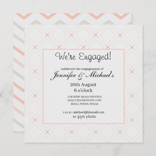 Were Engaged Pastel Peach and Cream Geometric