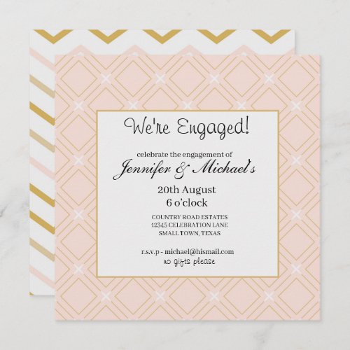 Were Engaged Pastel Peach and Gold Geometric