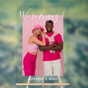We're Engaged Personalized Photo Engagement Party Acrylic Sign