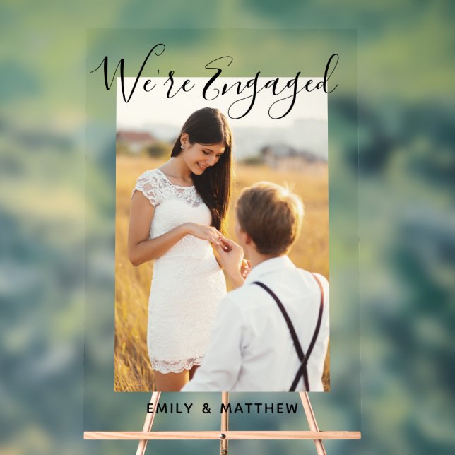 We're Engaged Personalized Photo Engagement Party Acrylic Sign (Neutral)