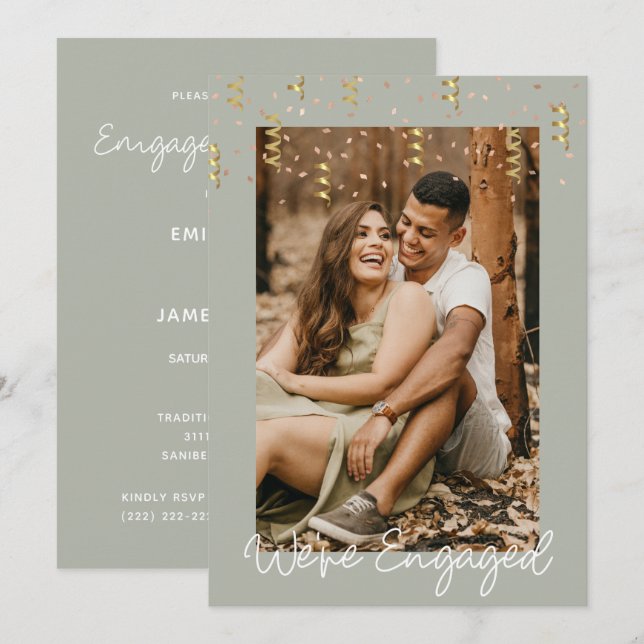 We're Engaged Personalized Photo Engagement Party Invitation (Front/Back)
