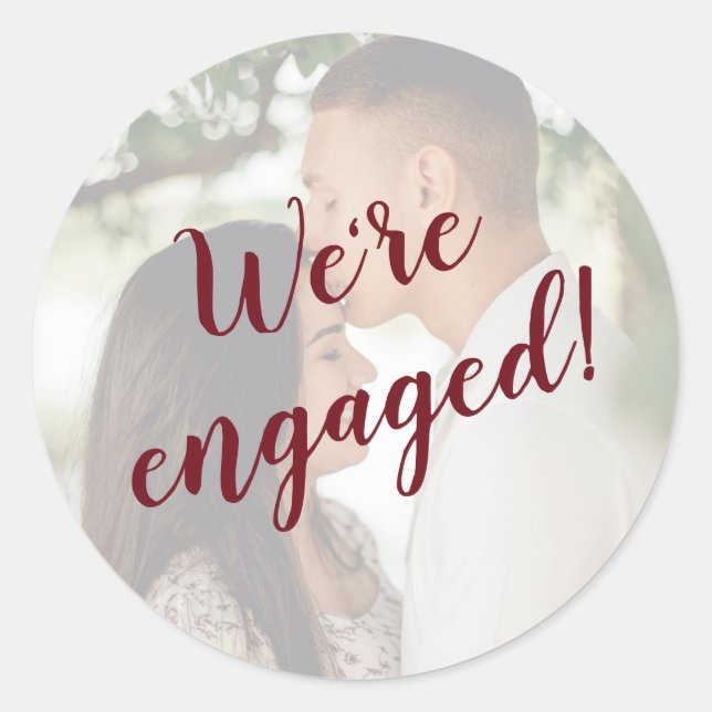We're Engaged Photo Envelope Classic Round Sticker (Front)