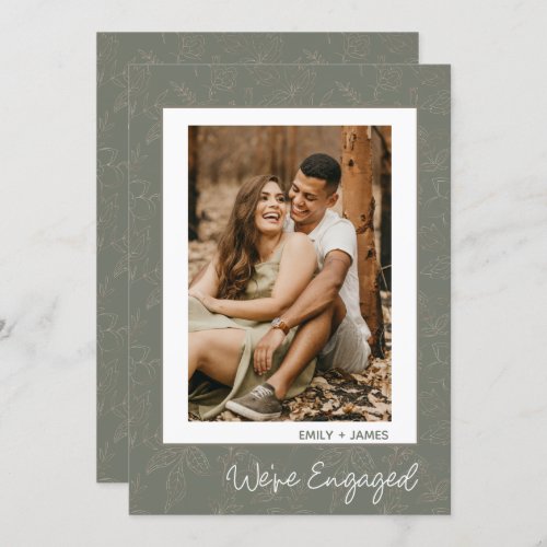 Were Engaged Photo Green Floral Engagement Party Invitation