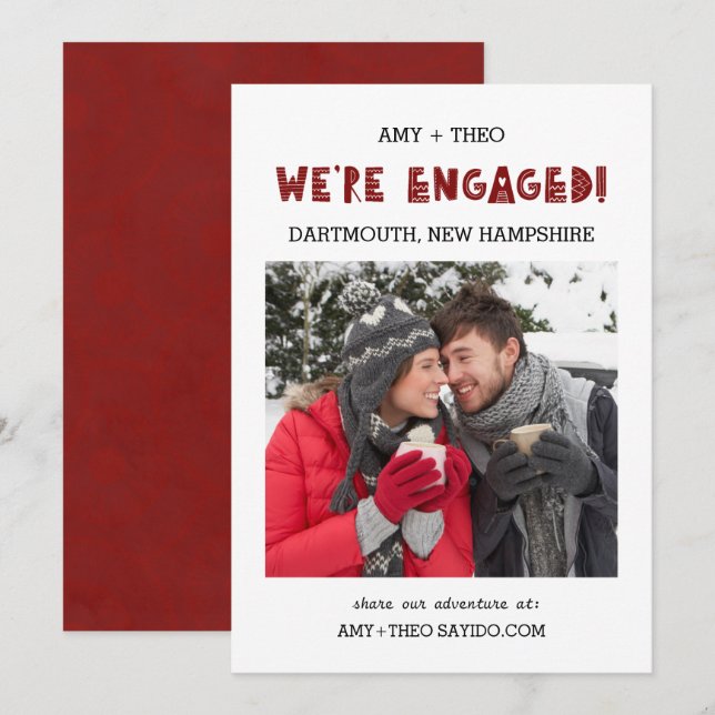 We're Engaged Photo Modern Trendy Cool Engagement Announcement (Front/Back)