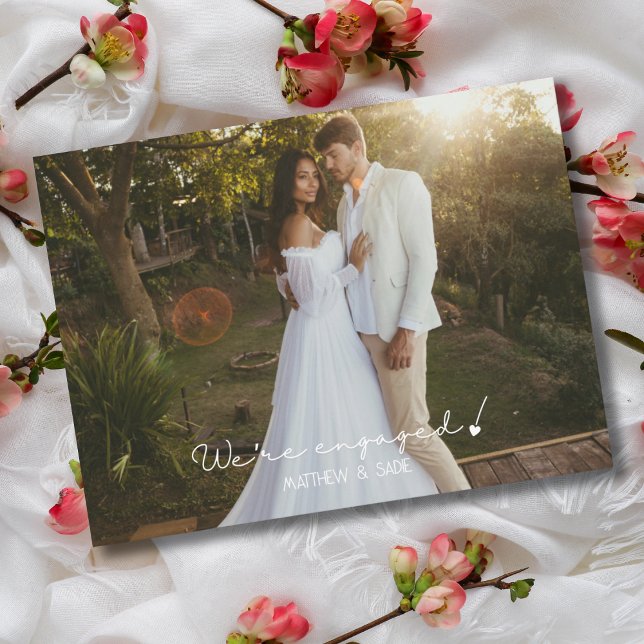 We're Engaged Photo Script Heart Engagement  Postcard (Creator Uploaded)