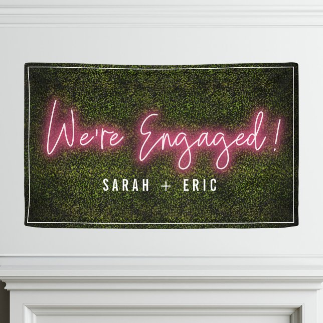 We're Engaged Pink Neon Engagement Party Banner (Creator Uploaded)