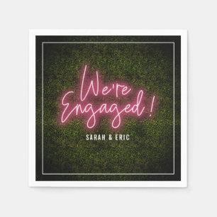 We're Engaged Pink Neon Engagement Party Napkins
