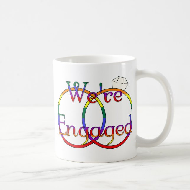 We're Engaged Rainbow Wedding Rings Coffee Mug (Right)