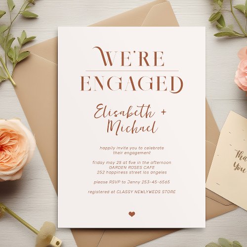 Were Engaged retro minimalist engagement party  Invitation