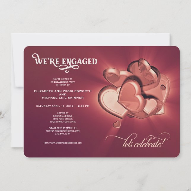 We're Engaged, Rose Gold Hearts Announcement (Front)