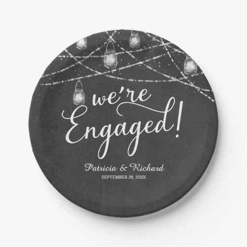 Were Engaged Rustic Chalk Engagement Party Paper Plates