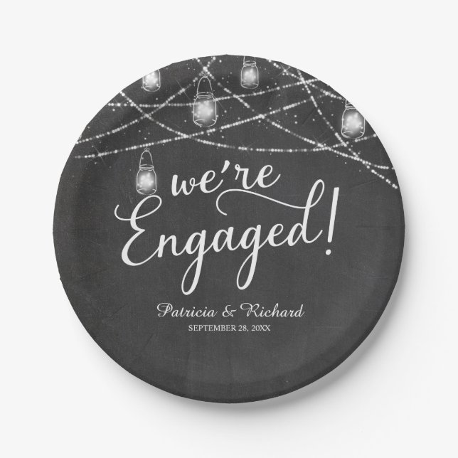 We're Engaged Rustic Chalk Engagement Party Paper Plates (Front)