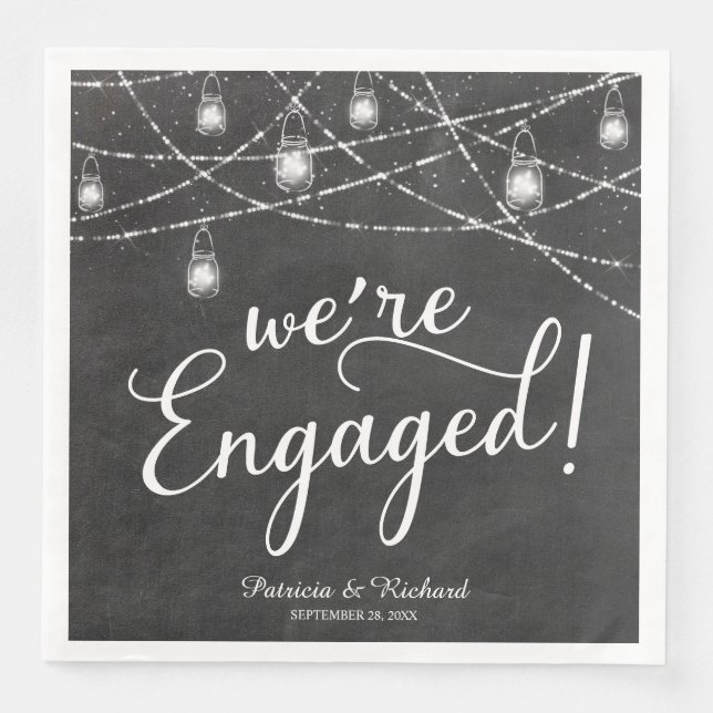 We're Engaged Rustic Engagement Party Chalk Paper Dinner Napkins (Front)