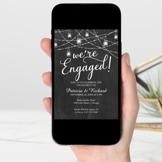 We're Engaged Rustic Engagement Party Invitation (Front Digital)