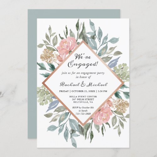 Were Engaged Rustic Floral Frame Engagement Party Invitation