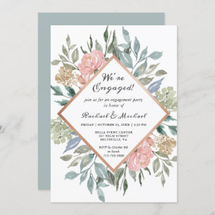 We're Engaged Rustic Floral Frame Engagement Party Invitation