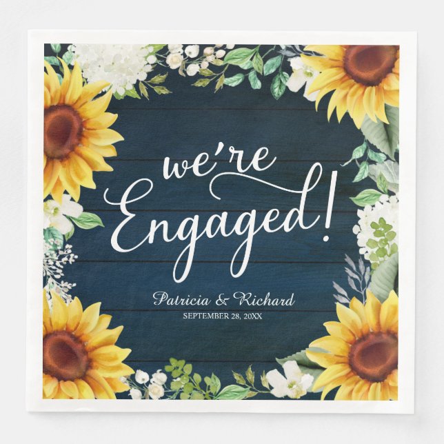 We're Engaged Rustic Sunflowers Engagement Party Paper Dinner Napkins (Front)
