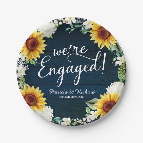 Were Engaged Rustic Sunflowers Engagement Party Paper Plates