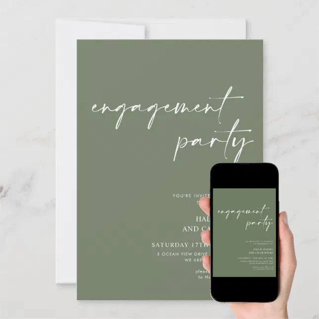 We're Engaged Sage Green Engagement Party Invitati Invitation Zazzle