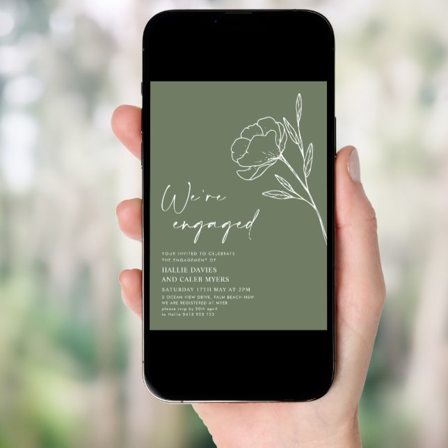 We're Engaged Sage Green Engagement Party Invitation (Front Digital)