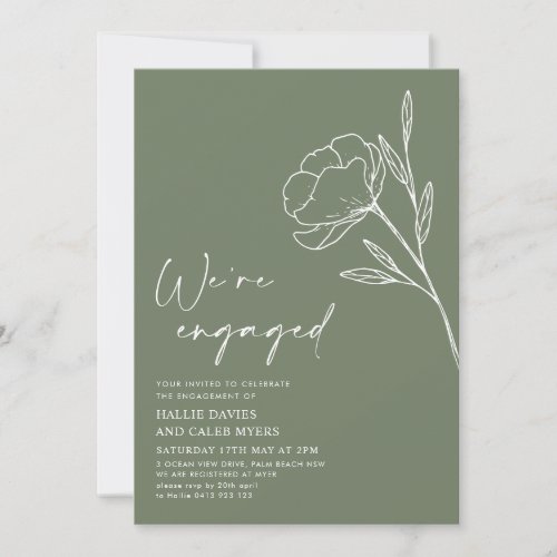 Were Engaged Sage Green Engagement Party Invitation