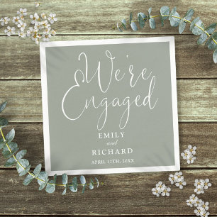We're Engaged Sage Green Script Engagement Party  Napkins