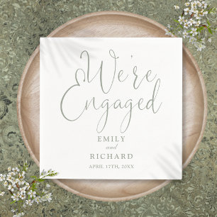 We're Engaged Sage Green Script Engagement Party Napkins