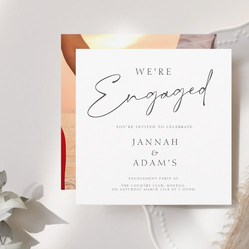 Were Engaged Simple Photo Black White Engagement Invitation